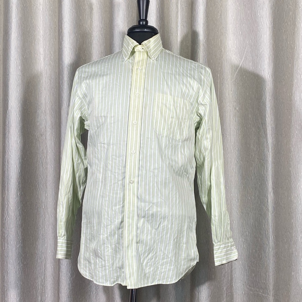 Men’s Brooks Brothers Country Club Light Green Striped Button Up Shirt - Size S